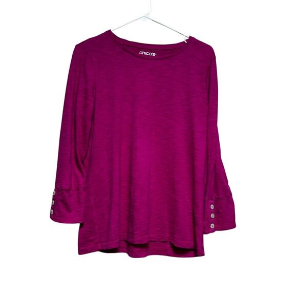 Chico's Tops - Chico's Magenta Berry Top Size 1 US M Button 3/4 Sleeve Swing Tunic Cotton Modal
